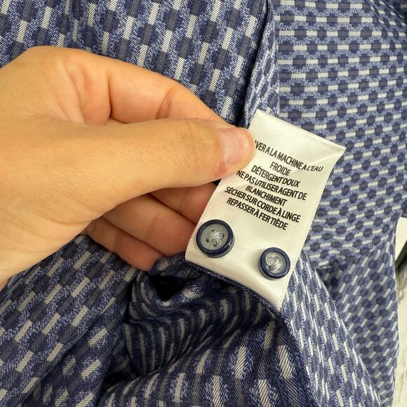 Robert Graham Woven Button Front Long Sleeve Shirt Navy Blue Geometric M - Picture 4 of 9